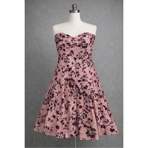 Strapless Silk Floral Dress Womens 10 Pink A-Line Cocktail Romantic Y2K Express